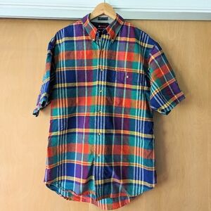 y2k vintage bugle boy rainbow plaid button up shirt 🌈